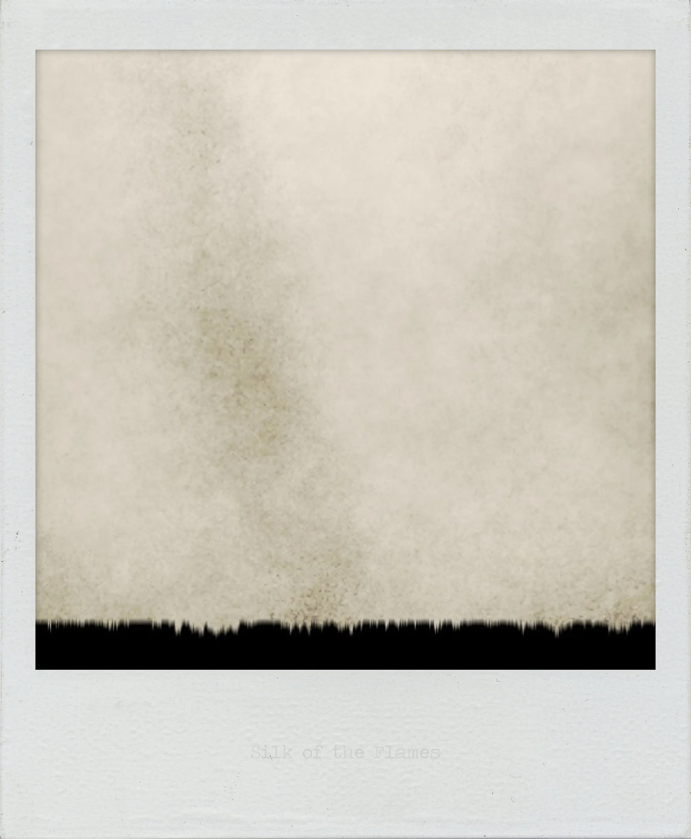 Textured beige field with subtle dark smudges and a jagged black horizontal band along the bottom edge.