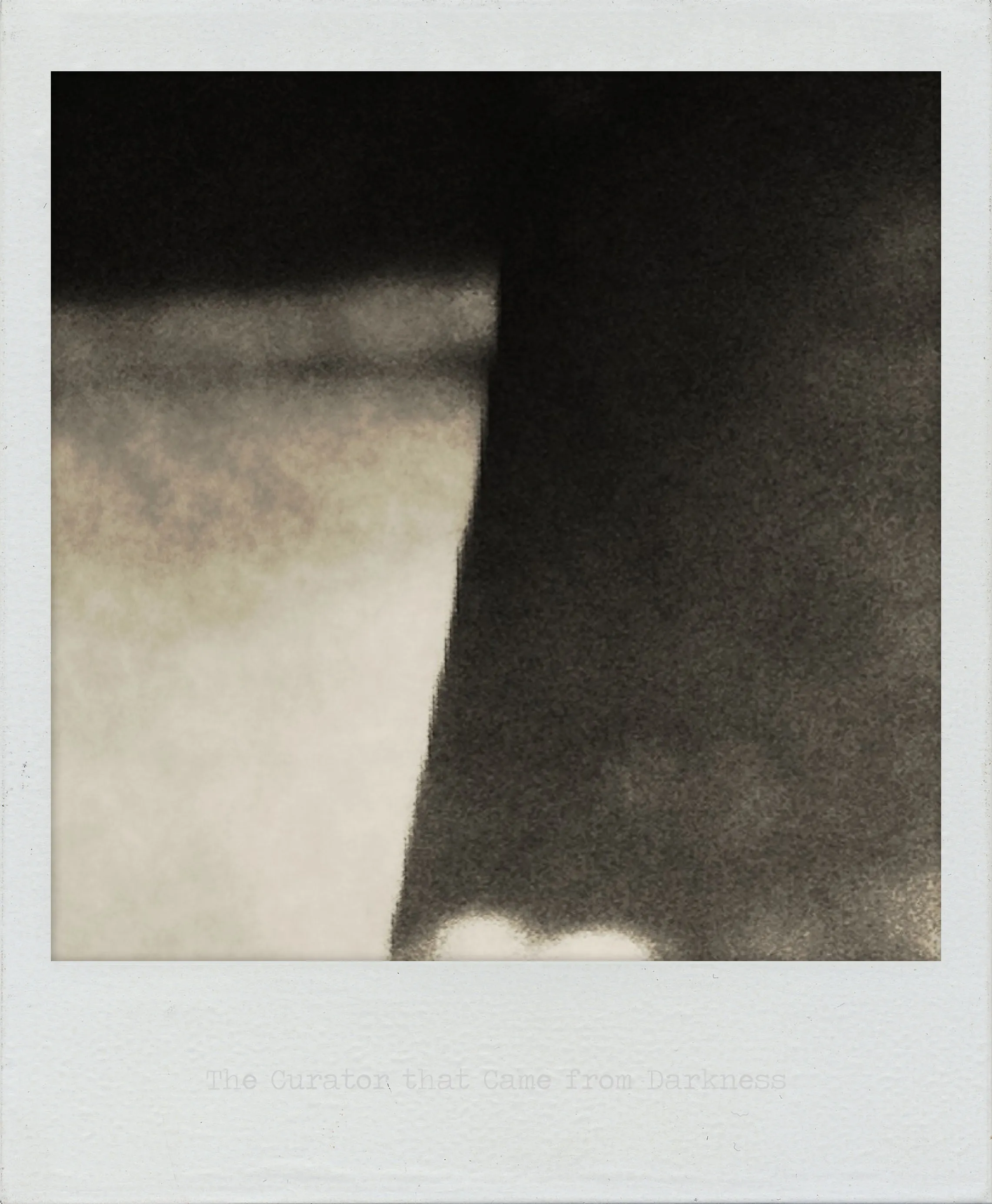 High-contrast abstract image with a dark vertical form against a lighter, textured background.